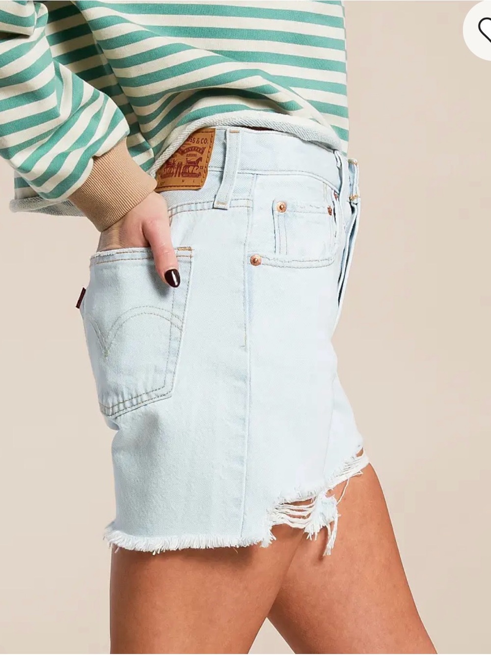 Levi's 501 Mid Thigh Short Light Blue Frayed Hem “Capital E” Denim Shorts W26 - Picture 2 of 14